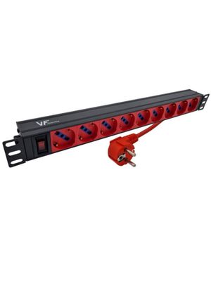 PDU 9 TOMAS ROJO SCHUKO 3 EN LINEA 3MTS 19" C/ LLAVE