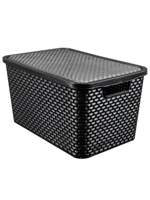Caja Organizadora Plástica Simil Rattan 15 Lts Negro Arqplast