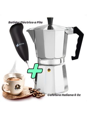 Cafetera Italiana Para 6 Tazas En Aluminio + Batidor a Pila