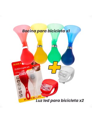 Bocina Para Bicicleta + 2 Luces Led Silicona