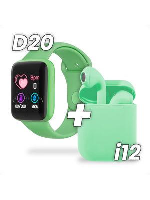 Combo reloj d20 Macarone + auriculares i12 Verde