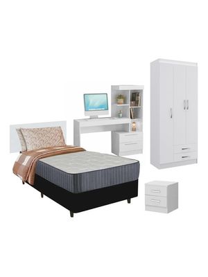 Combo Dormitorio Sommier Respaldo Ropero Mesa Pc Mesa De Luz