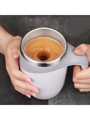 Taza Automezcladora Magnético Y Tapa A Pilas De 380 Ml Acero