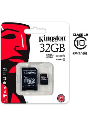 Memoria Micro SD c/Adaptador Canvas Clase 10 32GB Kingston