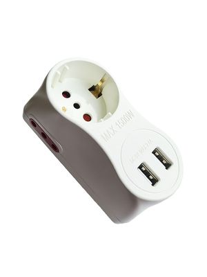 Adaptador de corriente 1 Schuko+2 3enL+2USB 2.4 Ficha VIVION