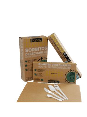 Set300 cubiertos descartables compostables ecológicos Leamau