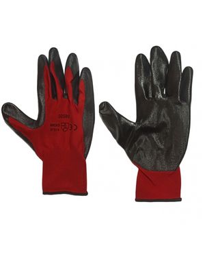 GUANTES DE NYLON PALMA POLIURET82002- ROJO Y NEGRO