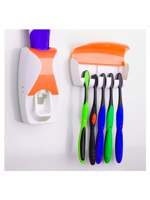 Dispensador Automatico Pasta Dental Y Porta Cepillo Color Naranja