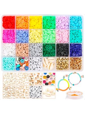 Kit De Cuentas De Arcilla Polimérica Planas Fabricación De Joyas Pulseras Bisutería