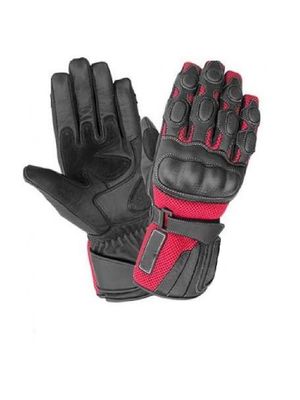 Guantes para moto de cuero con nudillo entero color rojo