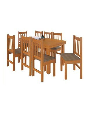 Juego De Comedor  Madera Maciza  Mesa Y 8 Sillas Tapizadas