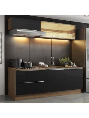 Cocina Completa Modulada Lux 200cm Rustic/Gris - Balton Hogar - color: Negro