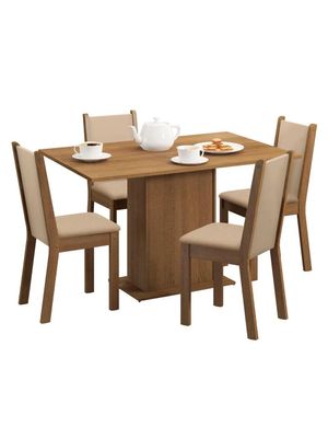 Juego de Comedor Talita Tapa de Madera con 4 Sillas Rustic/Crema/Beige