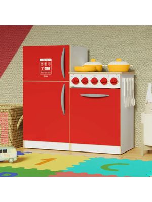 Conjunto de Cocina Infantil con Cocina y Heladera Blanco/Rojo