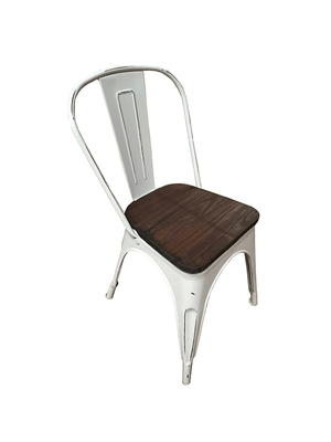 Silla de Metal Opaca con Asiento de Madera Reforzada Blanco