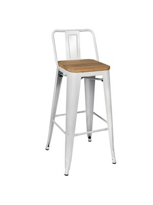 SILLA BANQUETA ALTA TOLIX C/ASIENTO DE MADERA - BLANCO