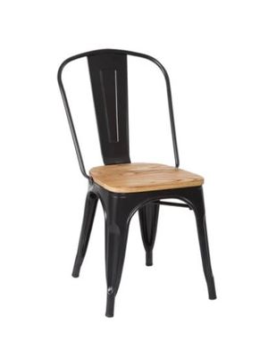 SILLA TOLIX METÁLICA C/ASIENTO DE MADERA APILABLE - NEGRO