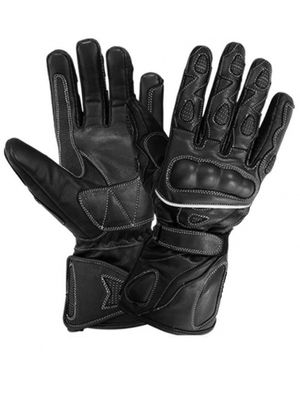 Guantes para moto de cuero con nudillo entero color negro