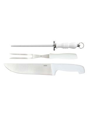 Set Utensilios Asador Parrilla Mor 3 Piezas Mango Blanco