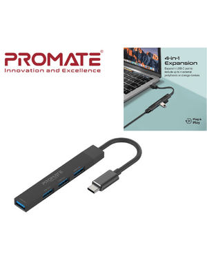 HUB PROMATE LITEHUB-4 NEGRO USB-C Y USB-A 4 EN 1