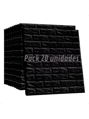 Pack 20 Unidades Placa Revestimiento Pared Autoadhesiva Tipo Ladrillo Negro