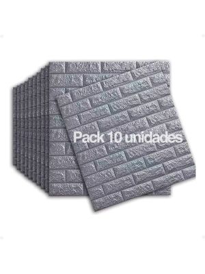 Pack 10 Unidades Placa Revestimiento Pared Autoadhesiva Tipo Ladrillo Plateado